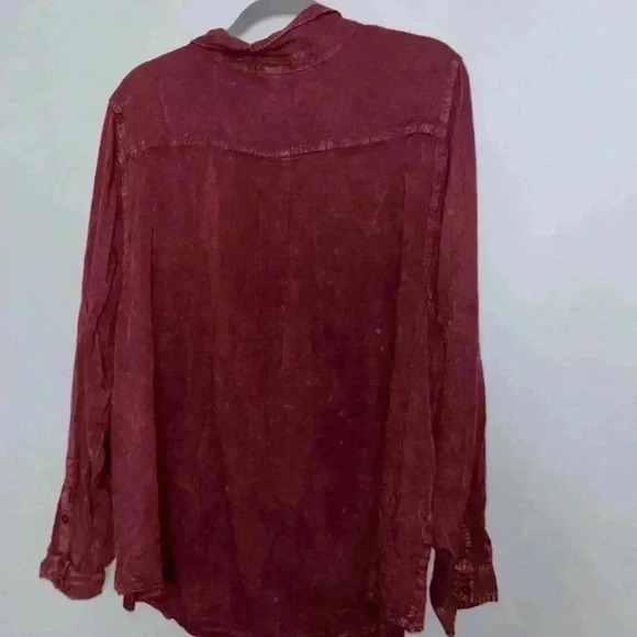 Torrid Lizzie rayon twill button up long sleeve shirt maroon dye plus size 3X - Picture 7 of 8